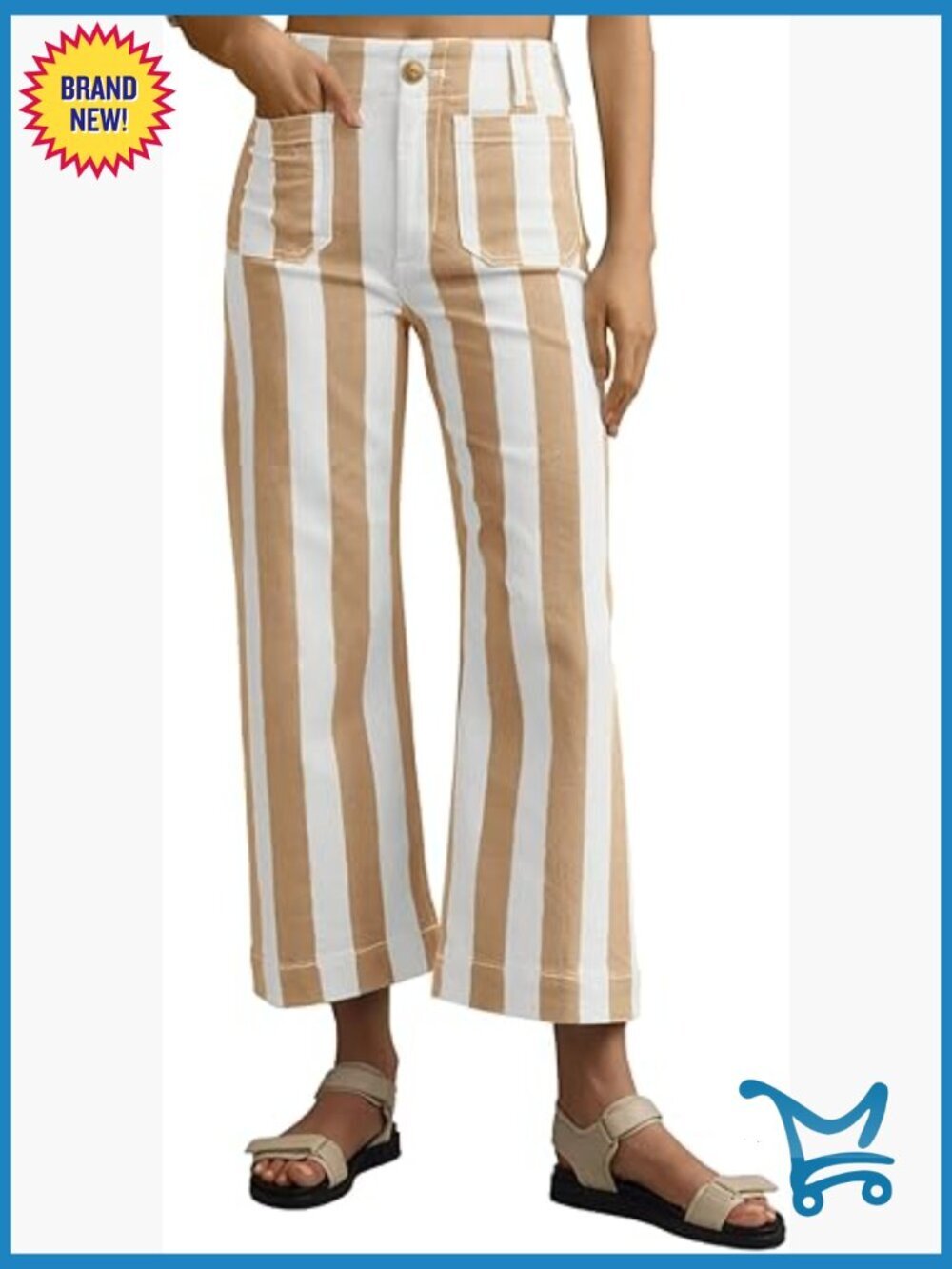 High Waisted Cropped Striped Jeans Stretchy Denim Pockets
